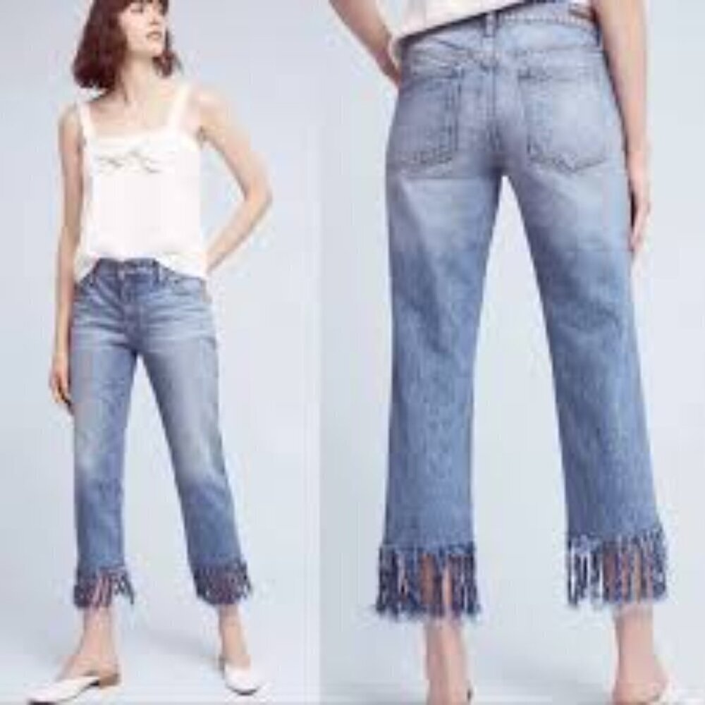 Anthropologie Pilcro Hyphen Jeans Blue Fringe Hem Size 28